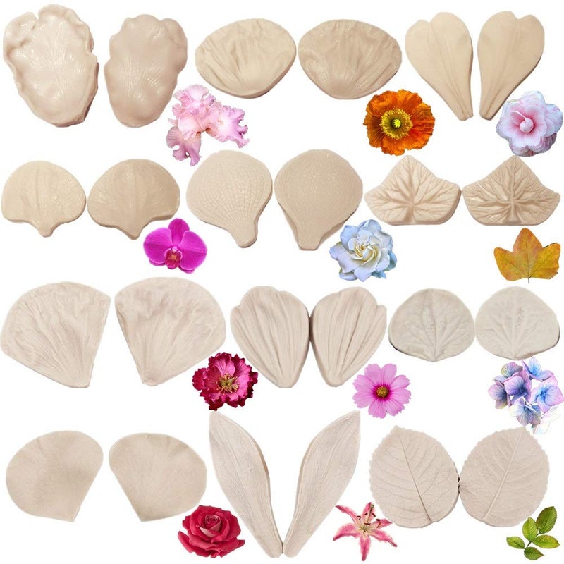 Colorkitchenware 12set Gumpaste Flower Silicone Veining Mold-Fondant Veining Mold,Gum Paste Flower Tools,Sugar Paste Flower Cake Decorating Tool for Peony Rose Lily Daisy Hydrangea Wedding Flowers - Image 1